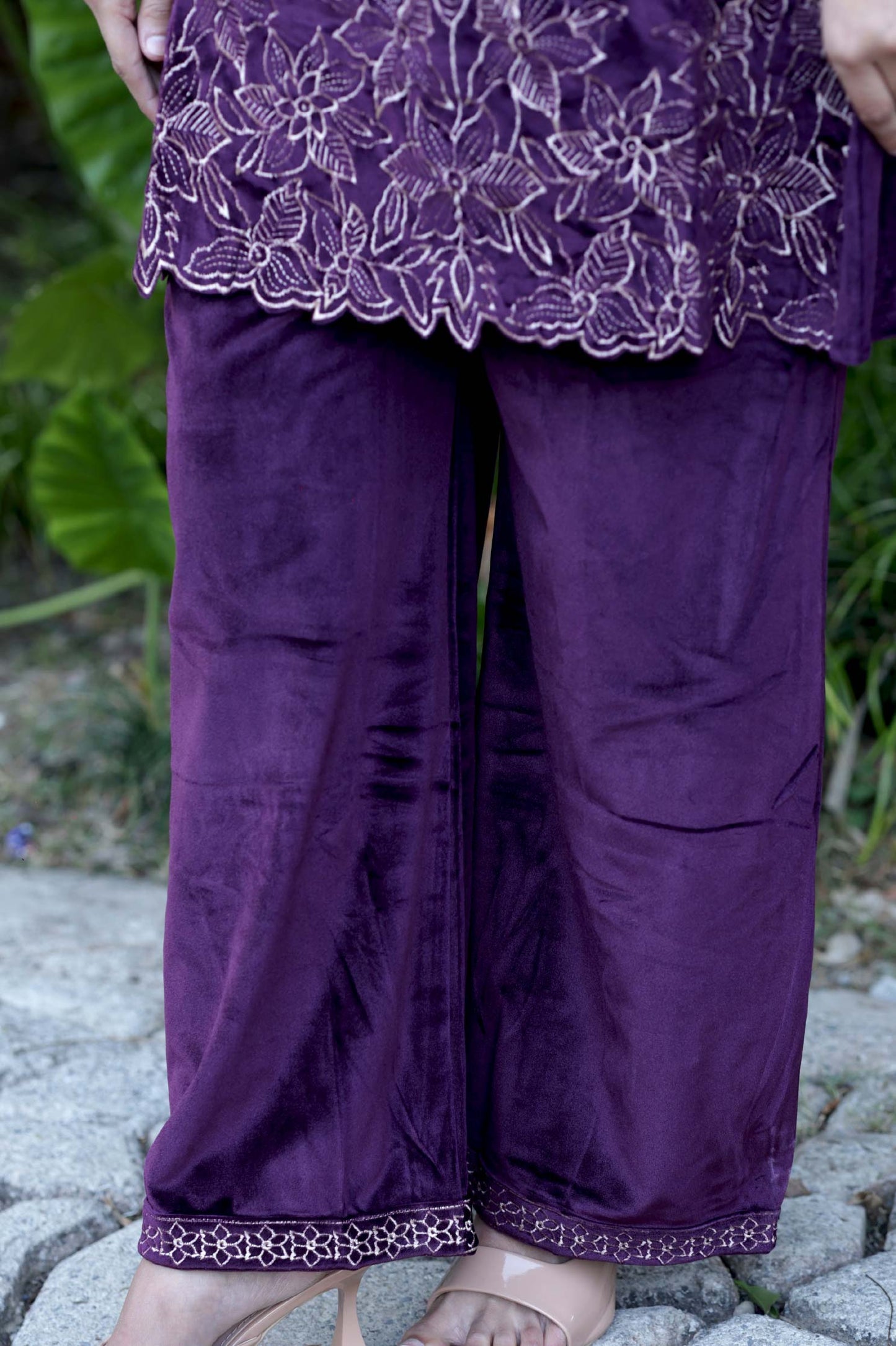 Sehaj-Royal Plum Velvet Cord-Set