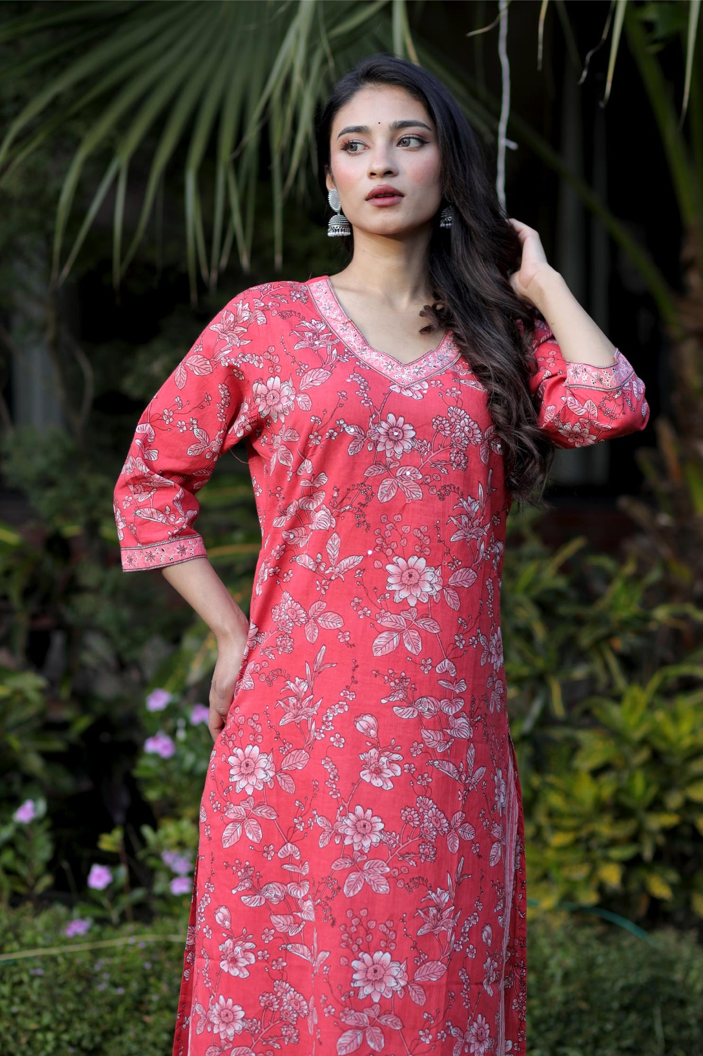 Aarvi Aqua Blue Floral Cotton Suit Set with Dupatta Cotton