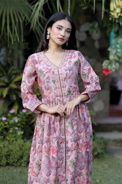Rosy Garden- Blush Pink Floral Printed Kurta Set