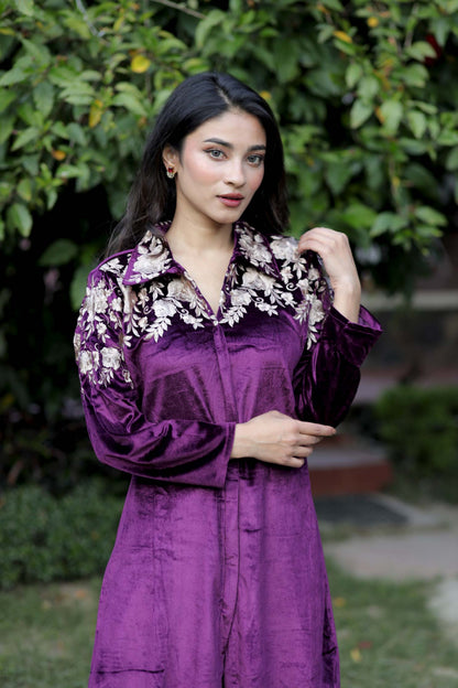Laila-Plum Velvet Co-ord Set