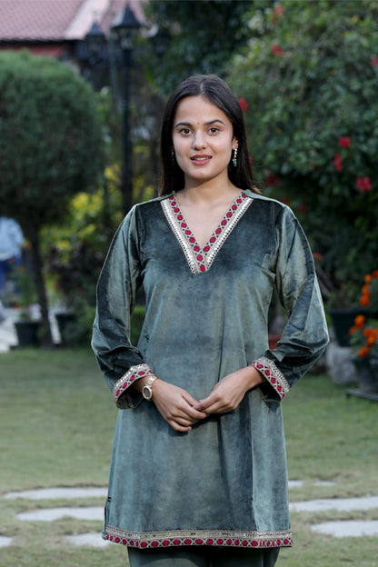 Shaheen-Emerald Green Velvet Cord-Set