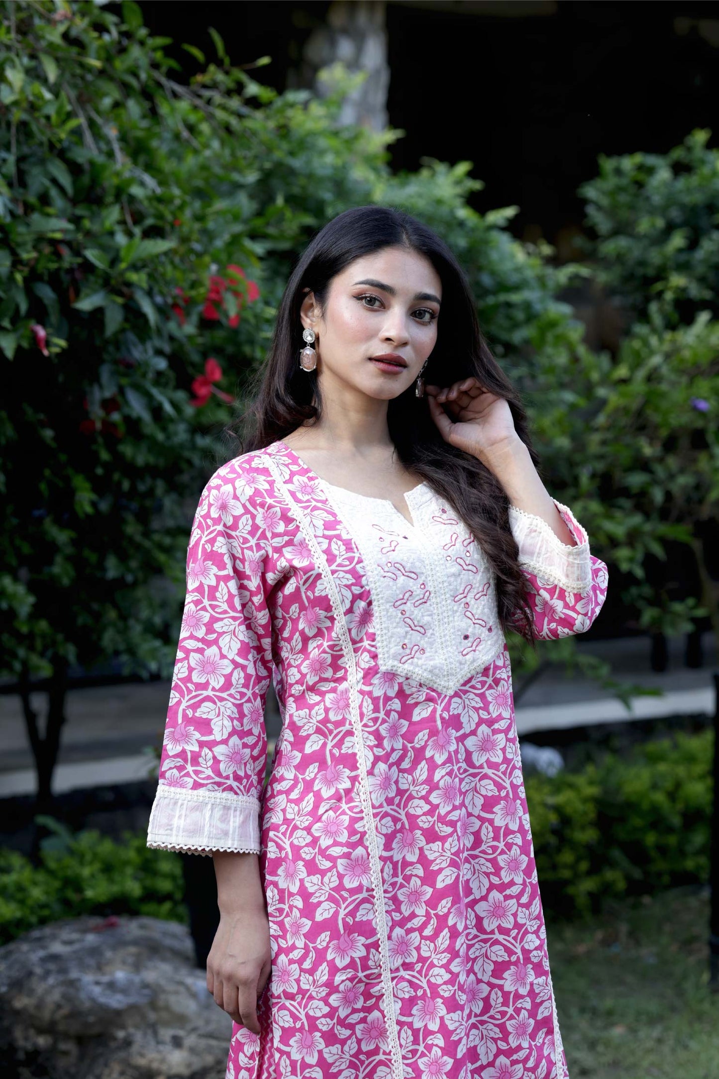 Bloom - Pink Floral Printed Cotton Kurta Set