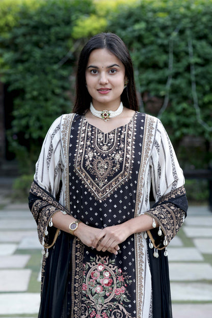 Gulrukh - Pink Yellow Floral Cotton Suit Set with Dupatta