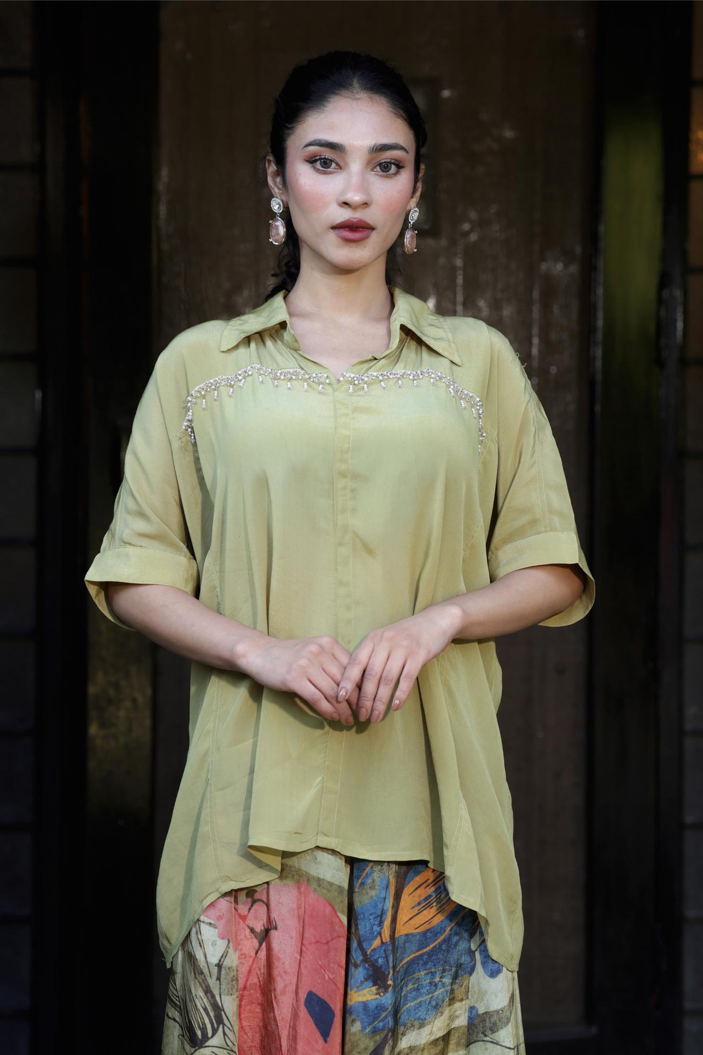 Roohi Olive Fusion Kurti Set