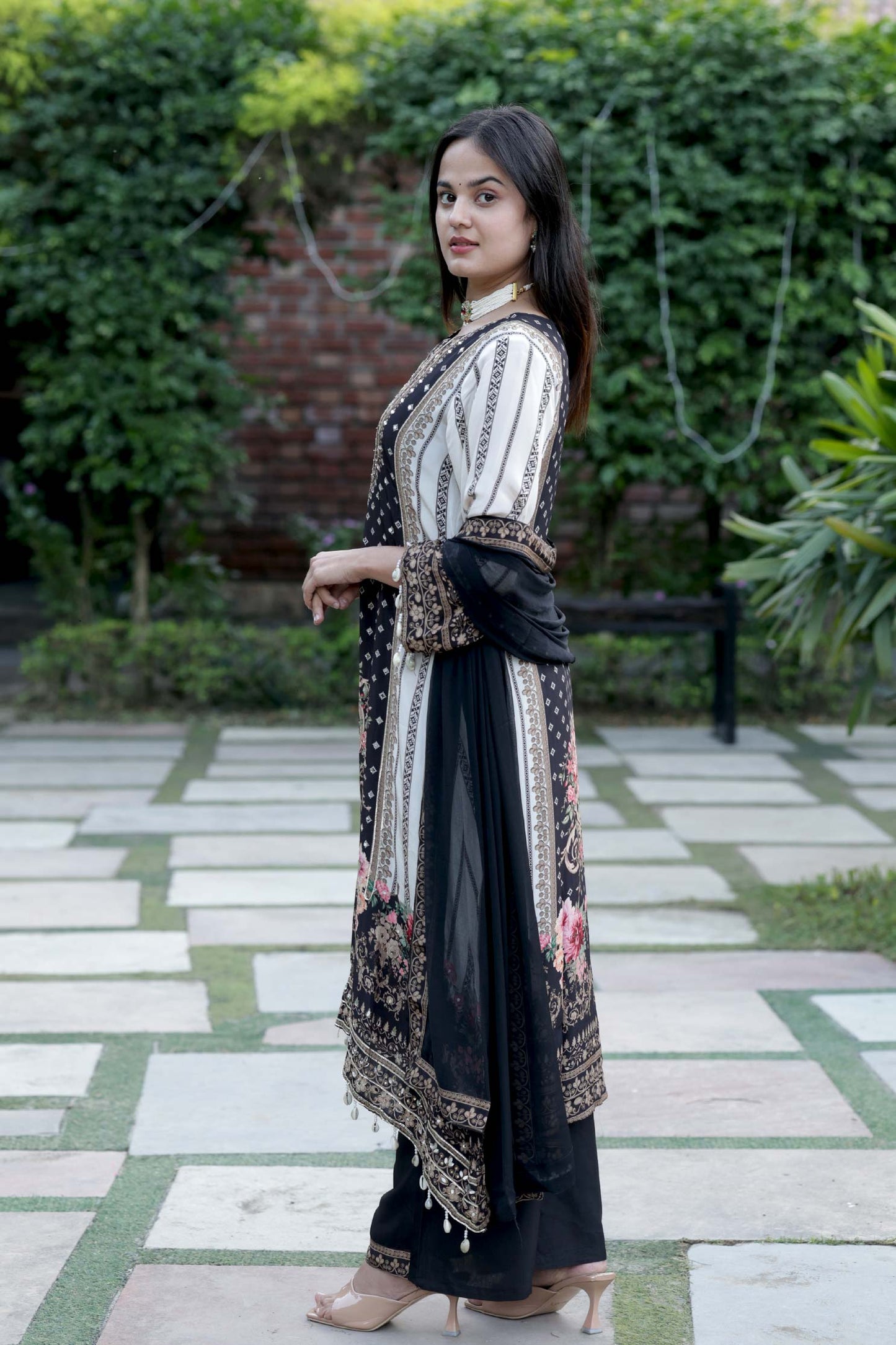 Gulrukh - Pink Yellow Floral Cotton Suit Set with Dupatta