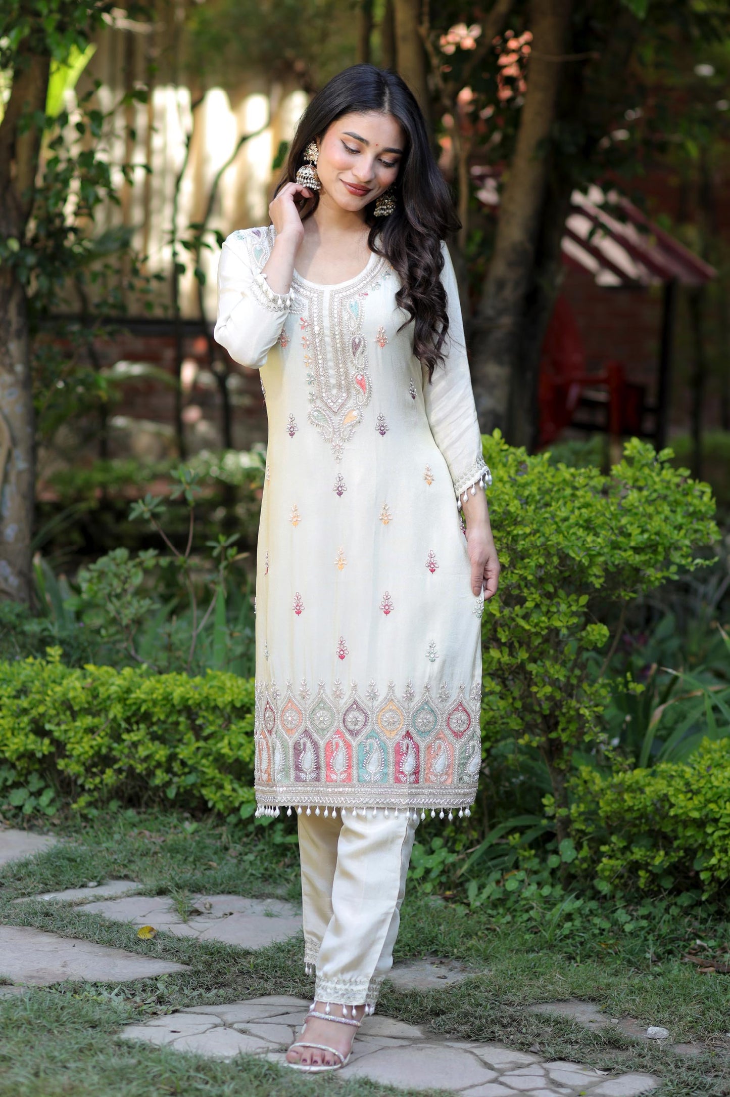 Multani - Ivory Crown Embroidered Suit Set