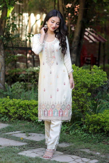 Multani - Ivory Crown Embroidered Suit Set