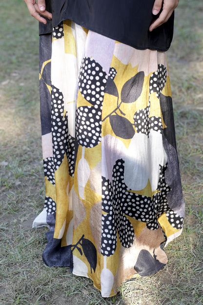 Jugni - Black Pure Crepe Cord Set with Printed Flared Bottom