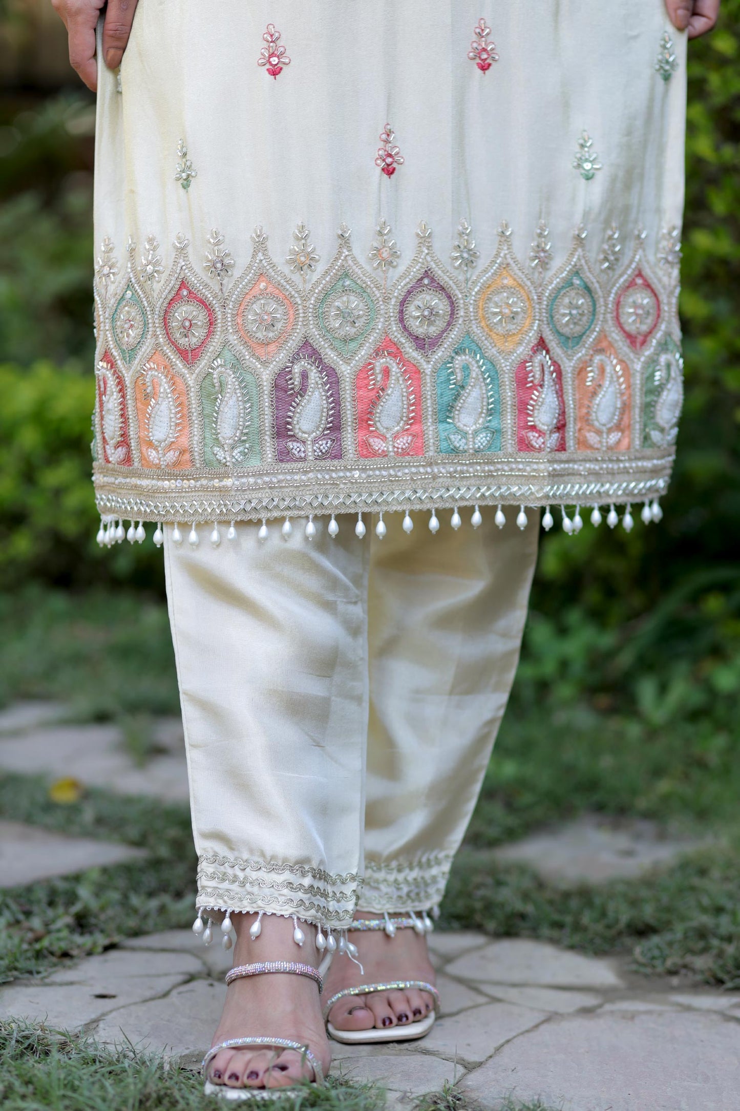 Multani - Ivory Crown Embroidered Suit Set