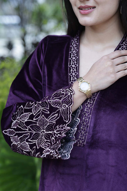 Sehaj-Royal Plum Velvet Cord-Set