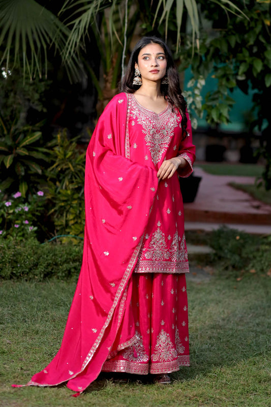 Rangrani - Pink Embroidered Sharara Suit