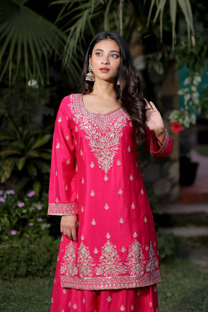 Rangrani - Pink Embroidered Sharara Suit