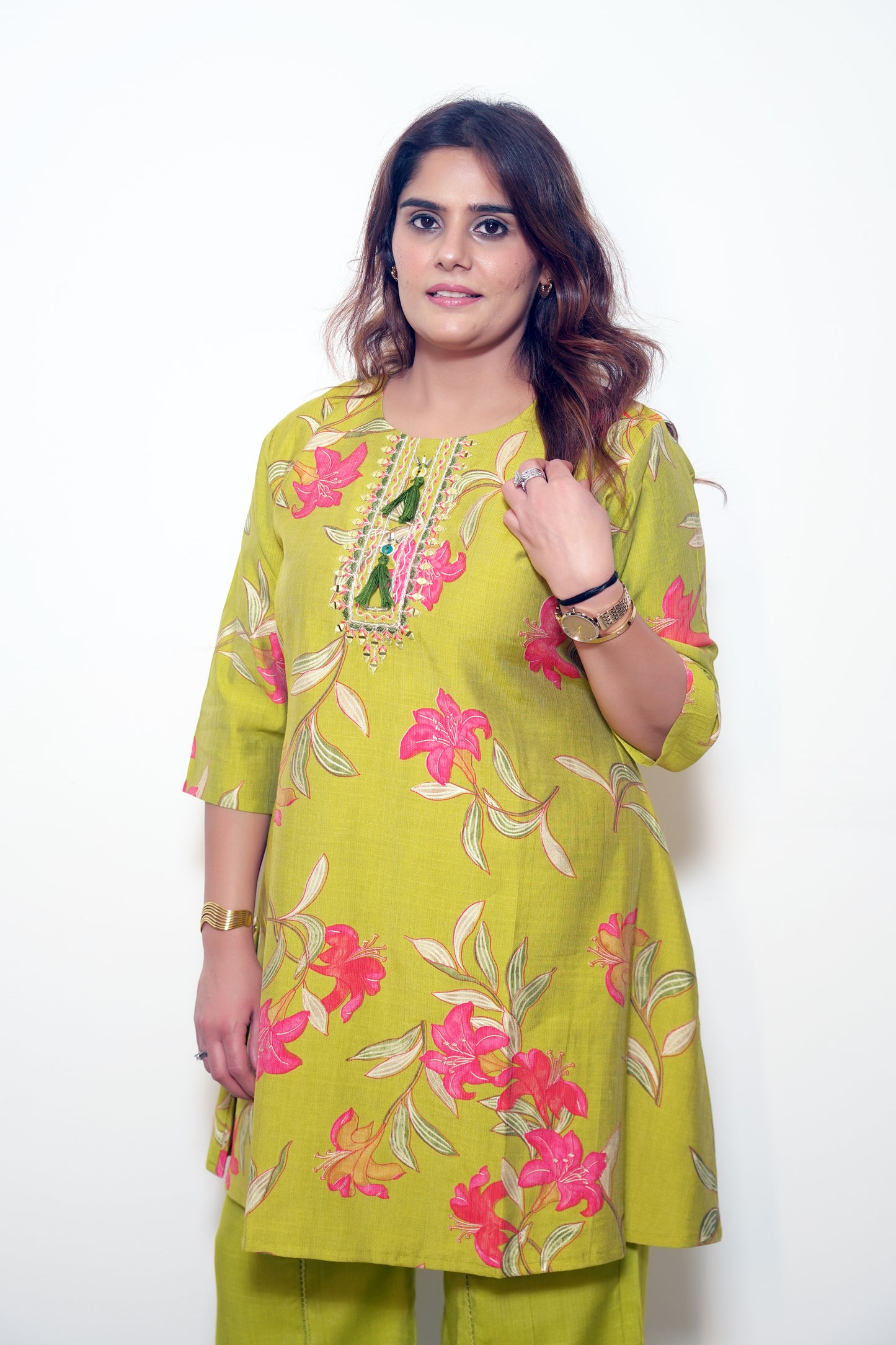 Olivia - Yellow Cotton Silk Short A-Line Kurta with Palazzo Set