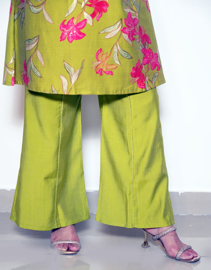 Olivia - Yellow Cotton Silk Short A-Line Kurta with Palazzo Set