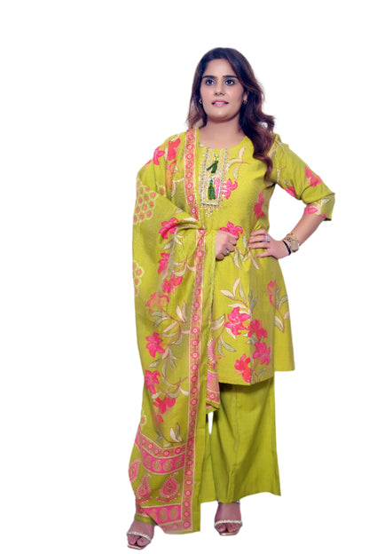 Olivia - Yellow Cotton Silk Short A-Line Kurta with Palazzo Set