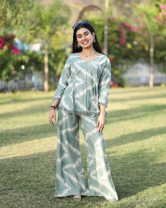 Ziya Tie-Dye Cotton Co-ord Set – Green & Pink