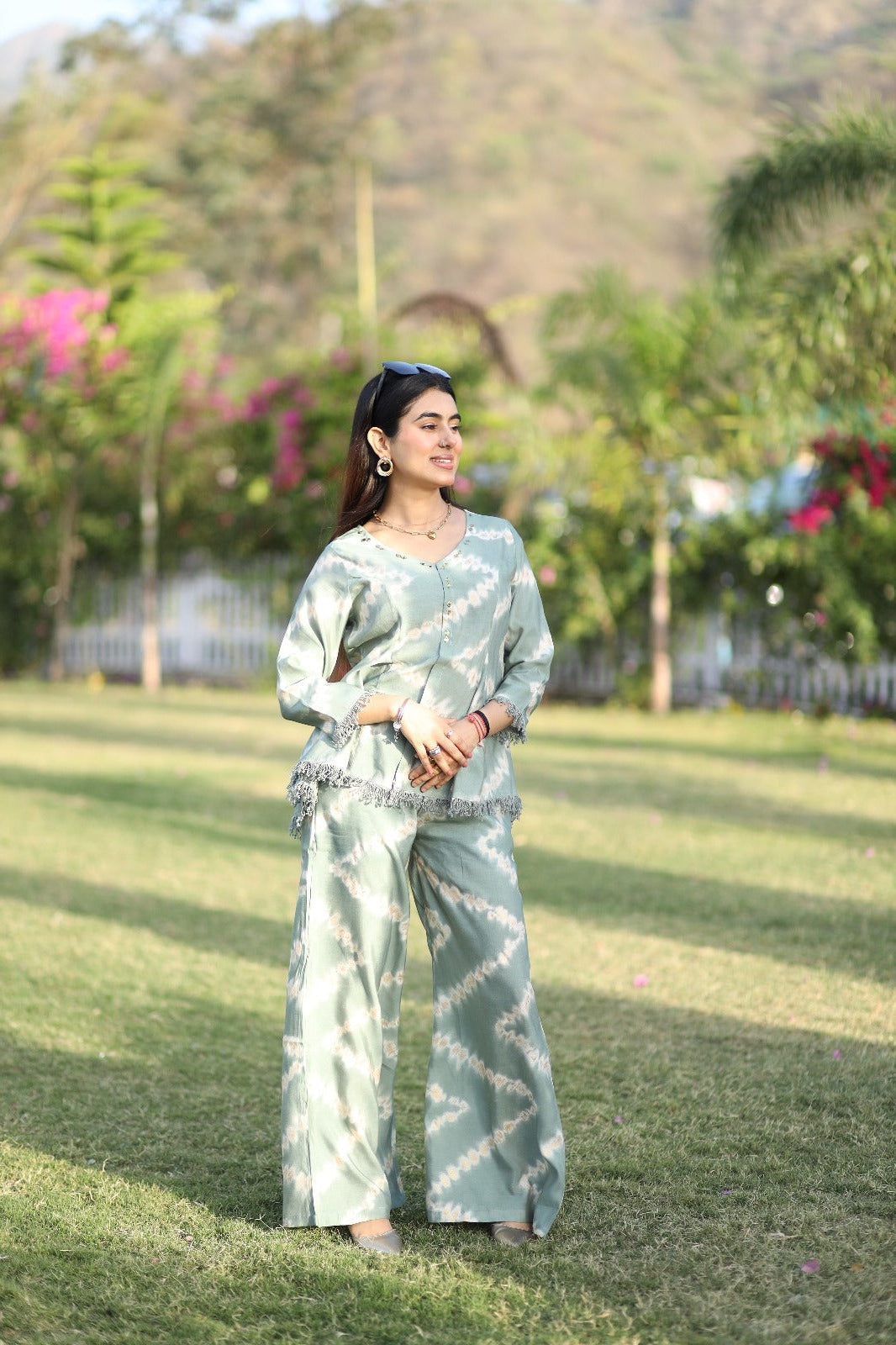 Ziya Tie-Dye Cotton Co-ord Set – Green & Pink