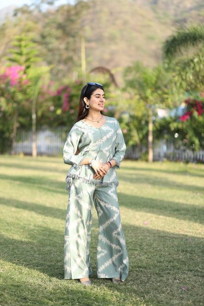 Ziya Tie-Dye Cotton Co-ord Set – Green & Pink