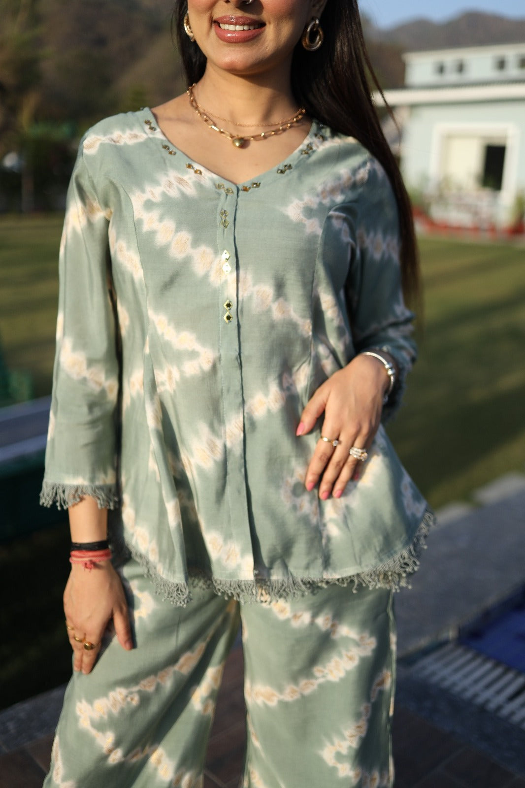 Ziya Tie-Dye Cotton Co-ord Set – Green & Pink