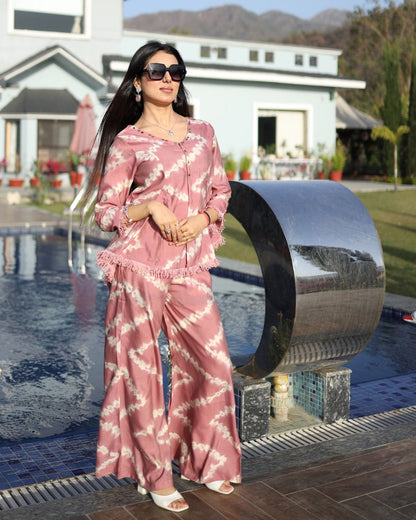 Ziya Tie-Dye Cotton Co-ord Set – Green & Pink