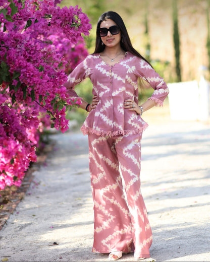 Ziya Tie-Dye Cotton Co-ord Set – Green & Pink